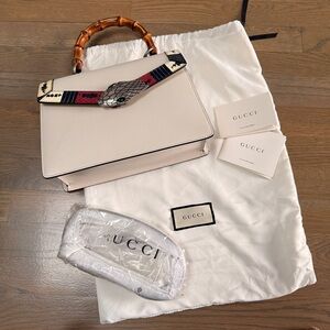 Authentic Gucci Lilith Bamboo Top Handle Bag - Off-White